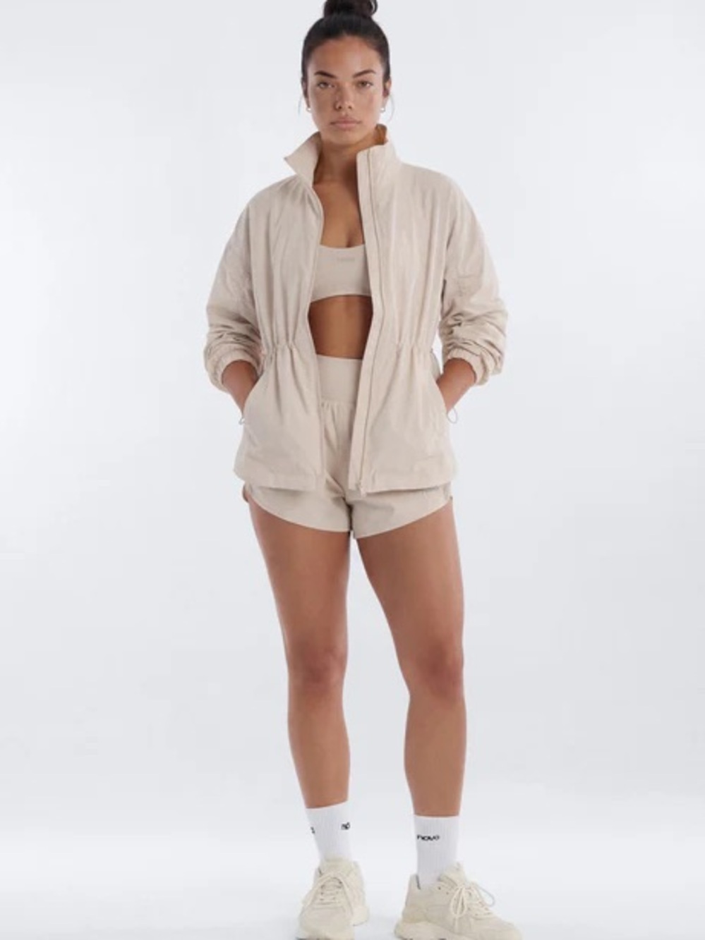 Cream Ruched Funnel Neck Jacket